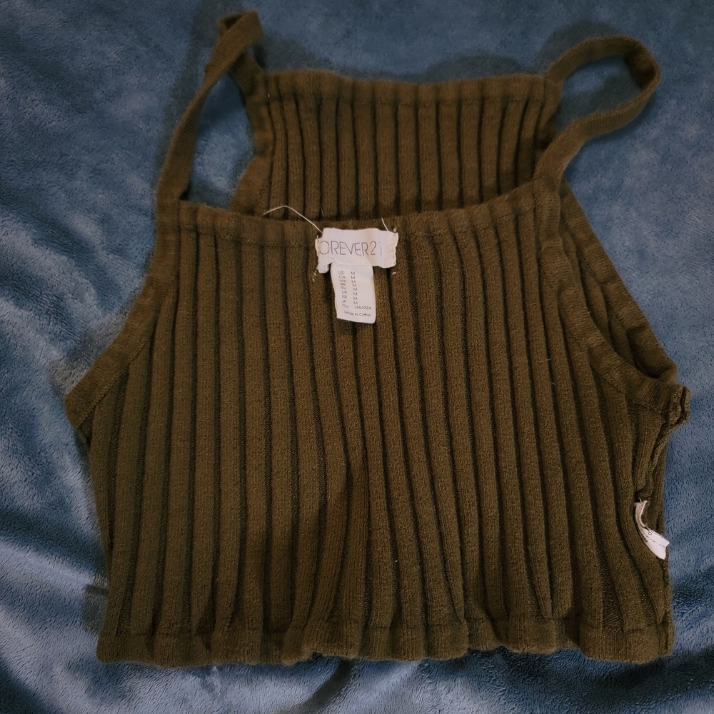 Forever 21 Distressed Olive Ribbed Cropped Tank Top Camisole Womens M - Picture 6 of 8